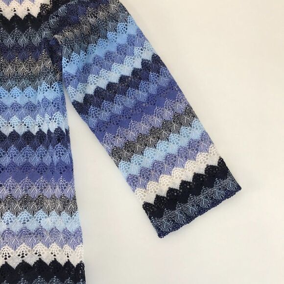 Kasper Crochet Lace Cardigan Women's Medium Open Front 3/4 Sleeves Blue Horizon - Picture 3 of 10